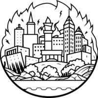 detailed destruction of fictitious city with debris and collapsing structures concept of war, vector
