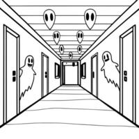 dilapidated hospital hallway with ghostly apparitions halloween concept for haunted attraction vector