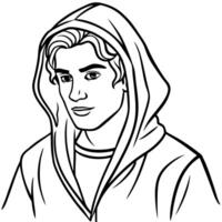 silhouette of a person in a hoodie, face blurred out, illustration line art vector