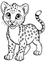 a cheetah cub playfully, illustration line art vector