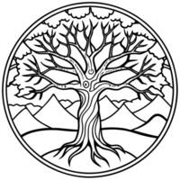 tree of life in a dramatic environment, a fantasy land - ai, illustration line art vector