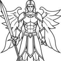 dark warrior angel with medieval sword before the fight fantasy background digital ai art, vector