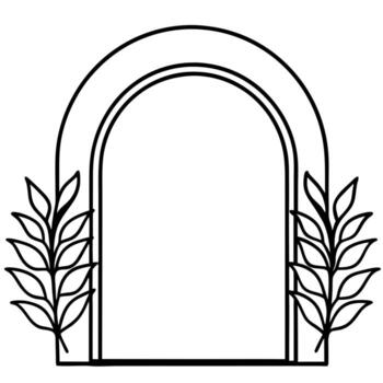 arched frame with botanical elements growing upward from the base, gently curving around the arch, vector