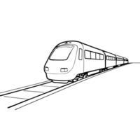 a train is moving on rails on a white background, illustration line art vector