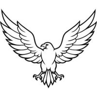 a soaring eagle with wings fully spread, each feather defined by thin, precise lines, vector
