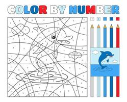 Color by number puzzle of a dolphin with colored pencils vector