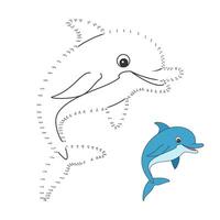 Children's illustration. Dolphin coloring page. Connect the dots by numbers. Games with numbers for children. illustration. vector
