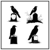 A raven sitting on a tombstone clipart on a white background vector
