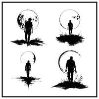 A zombie walking towards a full moon silhouette vector