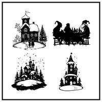 Santas workshop silhouette clipart on a white background vector