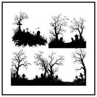 A spooky fog enveloping a graveyard silhouette vector