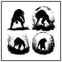 A werewolf prowling through the night silhouette vector