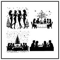 Christmas party scene silhouette clipart on a white background vector