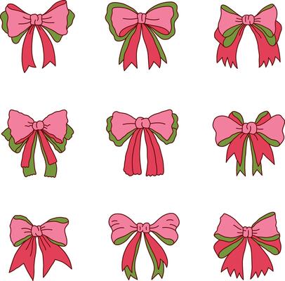 Coquette Christmas Bundle, Bundle of Handdrawn Christmas Bow Element Illustration, Retro Girly Coquette Style, Pink Fiminine