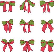 Coquette Christmas Bundle, Bundle of Handdrawn Christmas Bow Element Illustration, Retro Coquette Style vector