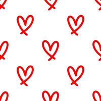 Hand Drawn red heart shape seamless pattern. vector