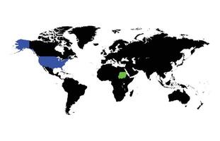 Sudan and United States maps on a global map vector