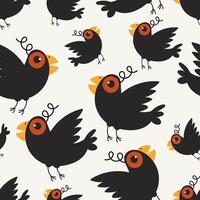 Pattern with black birds. Cute character. Flat style illustration vector