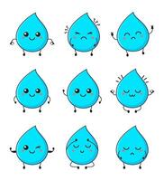 Funny water drop character with hand drawn cartoon kawaii character vector