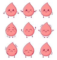 Funny blood drop character with hand drawn cartoon kawaii character vector