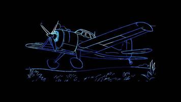 Neon frame effect, Airplane on black background video