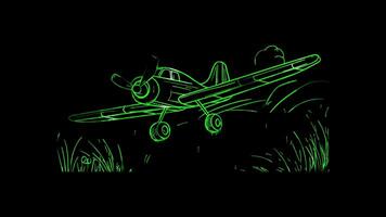 Neon frame effect, Airplane on black background video