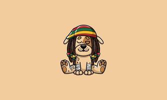 Chill dog with dreadlocks and a colorful beanie, relaxed vector