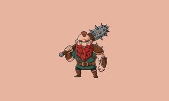 Angry dwarf warrior with a spiked club and armor. vector