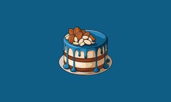 Cake with blue icing topped with almonds and peanuts. vector