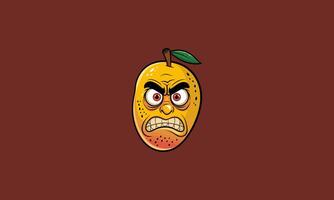 Angry yellow fruit with intense expression and a leaf vector