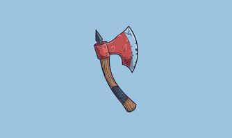 Cartoon style axe with a red blade and wooden handle. vector