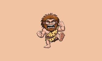 Angry caveman in action, wearing a leopard tunic. vector