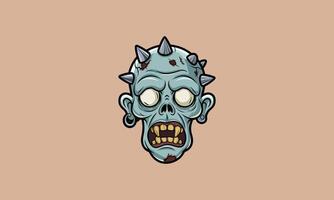 Zombie head with spikes, pale skin, and sharp teeth. vector