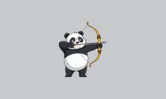 Panda character aiming a bow and arrow with focus. vector