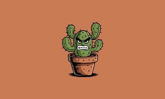 Angry cartoon cactus in a pot with a fierce expression vector