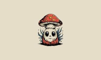 Cute mushroom character with a skull-like face. vector