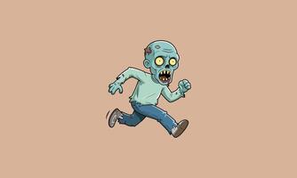 Cartoon zombie running with wide eyes and open mouth. vector
