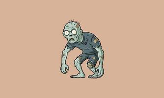Hunched zombie in tattered clothes with wide eyes. vector