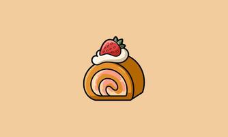 Strawberry Swiss roll topped with whipped cream and fruit vector