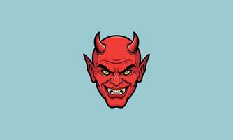 Cartoon devil head with horns and an evil grin. vector