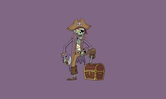 Cartoon zombie pirate with a treasure chest and sword. vector