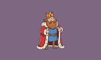Cartoon king with a crown, beard, and royal robe. vector