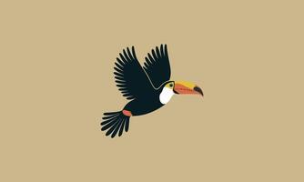 Flying toucan bird with wide wings and a colorful beak. vector