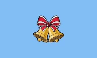 Two golden bells with a red and white ribbon. vector