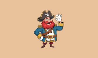 Cartoon pirate captain with a red beard making an OK sign vector