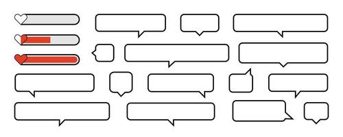 Pixel speech bubbles pack set isolated on a white background. Text boxes for chats, web and game. Speech bubbles line icons set in different shape outline symbol collection. illustration vector