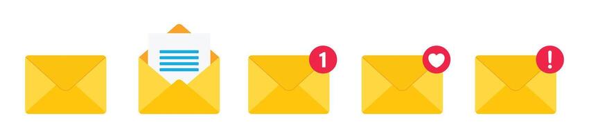 Incoming message icon set. Notification, message or email icon set isolated on white background. Envelope message icon collection. Incoming message notification illustration. vector