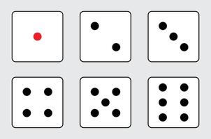 Set of game dice icon in outline design. game sign. Dice game icon set in black and white color isolated on white background. illustration. vector