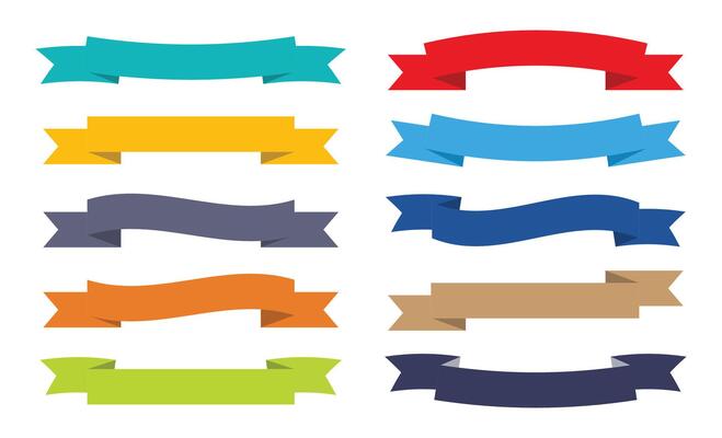 Colorful ribbon banners icon collection. Colorful ribbon banners icons isolated on a white background. Set of 10 colored ribbons. Ribbon banner icon set in different color. illustration.