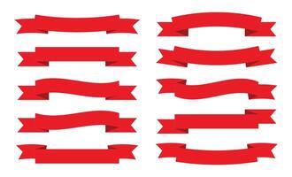 Ribbon icon collection. red ribbon banners isolated on a white background. Set of 10 ribbons. Ribbon banner icon set in red color. illustration. vector